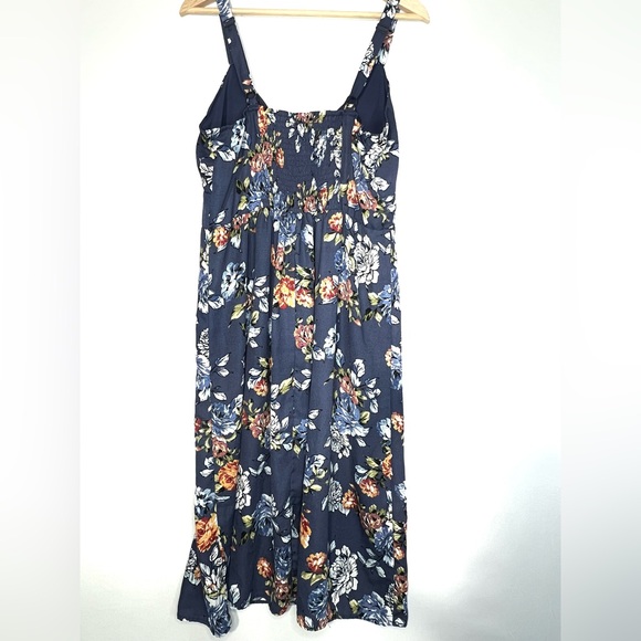 Xhilaration Floral Blue Midi Dress Tie Front, XL - Picture 2 of 5